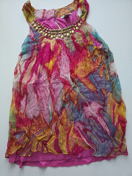 Cache Tops - Cache Pink Multicolor Sleeveless Top with Gold Accent